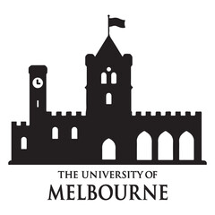 Obraz premium University of Melbourne Silhouette with Skyline and Gothic Architecture