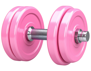  3D Pink Dumbbell Icon with Smooth Rounded Ends, Front View, Isolated on Transparent Background