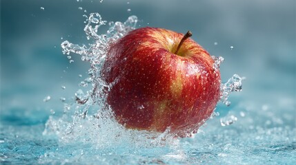 apple falling or dipping in water with splash, no logos, no brands