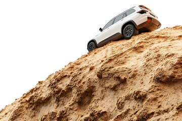 SUV conquering steep sandy hill, off-road adventure and vehicle capabilities with 4x4 drive