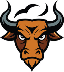 Furious bull head mascot logo with exhaling steam