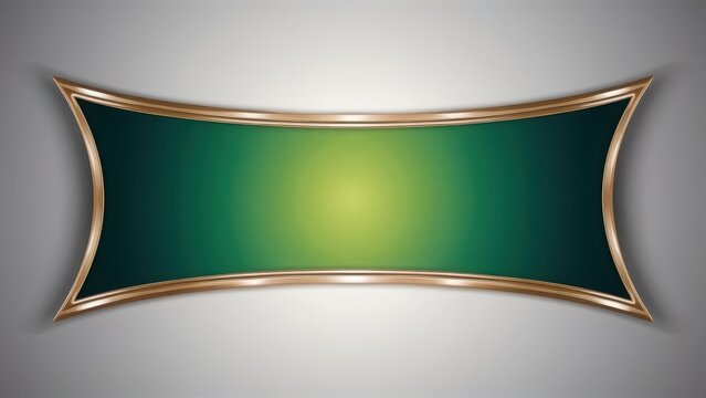 Elegant green banner with golden metallic frame on a subtle gray background