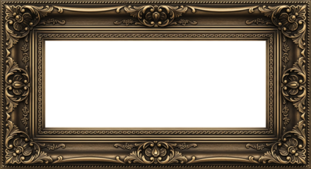 Ornate decorative frame with intricate details and a blank center isolated on transparent background