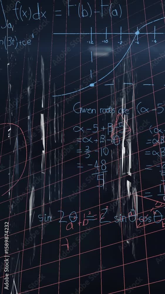 Poster animation of mathematical equations over network of connections on black background