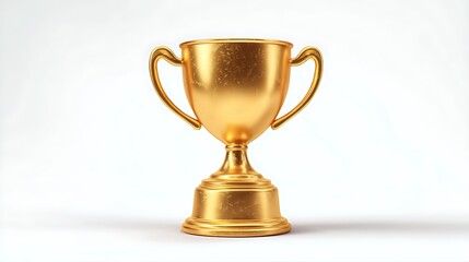 Golden 3D trophy cup icon in cartoon design  
