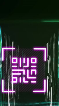 Animation of dots connected with lines and forming geometric shapes and blinking qr code