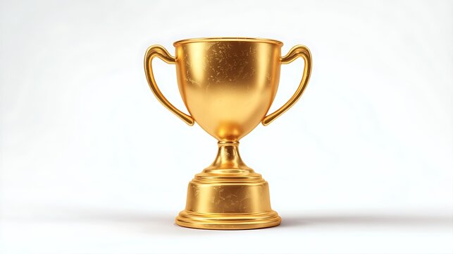 Golden 3D trophy cup icon in cartoon design  
