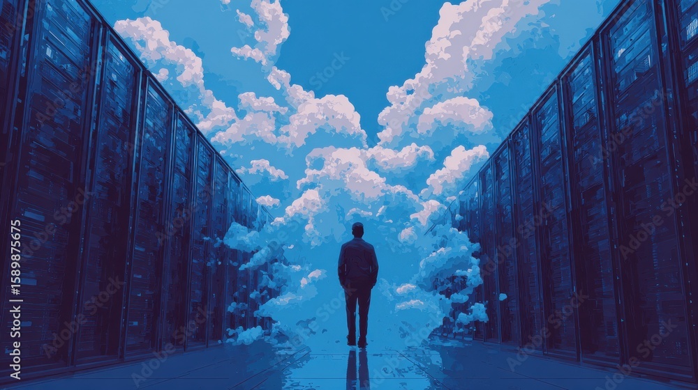 Poster network engineer cloud server vm networked virtual machines within cloud server, connectivity focus,