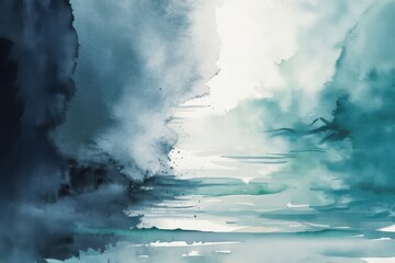 Obraz premium Abstract watercolor landscape with moody blues and greens