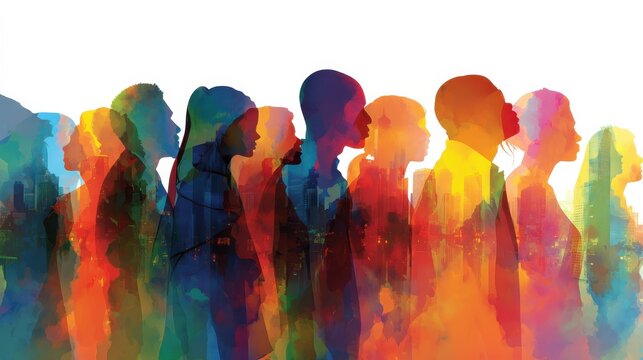Colorful silhouettes of diverse and multicultural group