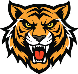 Fierce tiger head mascot logo design with sharp fangs growling