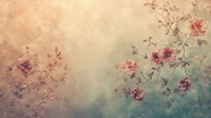 Ethereal floral vintage wallpaper with fantasy-style flowers and ornamental vines, balanced colors and soft lighting, elegant and timeless digital print