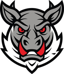 Enraged rhino head mascot logo with flared nostrils and bold design