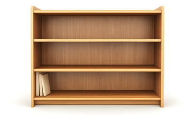 Empty wooden bookshelf with books on the bottom shelf for storage and organization