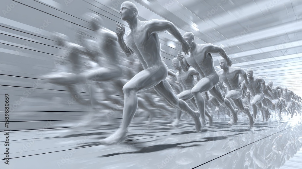 Poster a conceptual image illustrating business agility with dynamic figures or symbols representing adapta