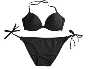 Flat Lay of Black Bikini Swimsuit, isolated on a transparent background