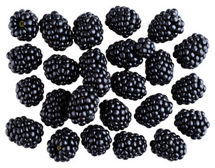 Fresh Blackberries from Top View, isolated on a transparent background