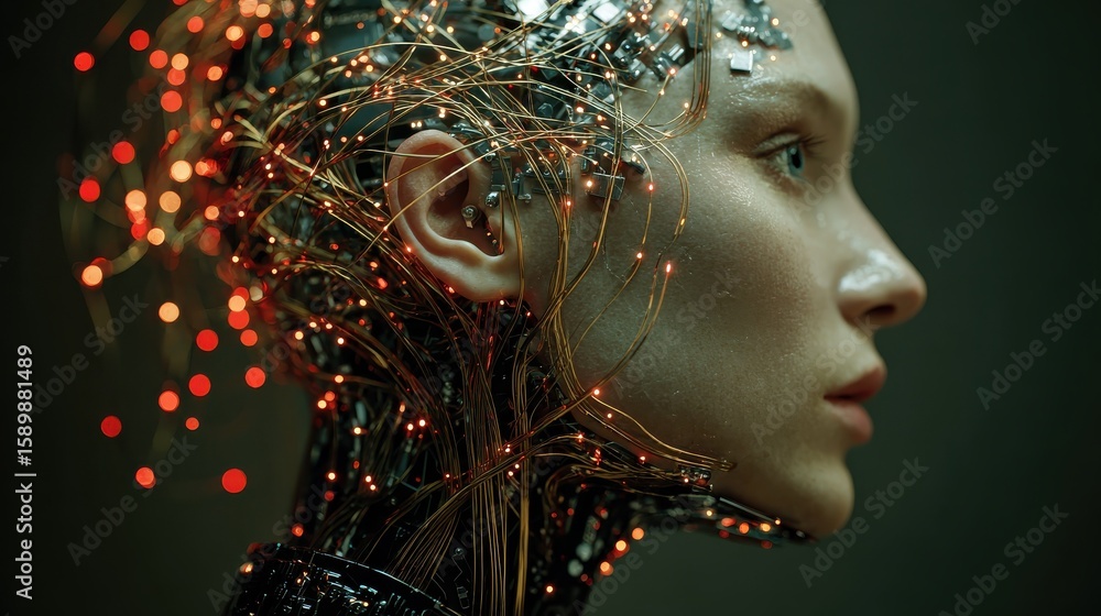 Poster artificial intelligence autonomy domination of ai in the world concept of dominated humanity and sec