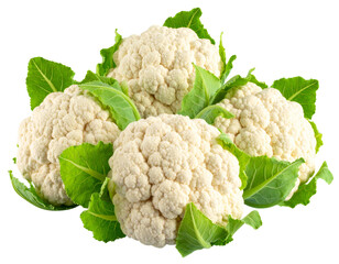Green Organic Cauliflower with Fresh Leaves, isolated on a transparent background