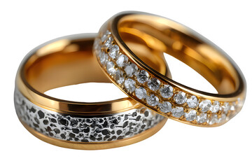 Wedding rings diamond gold on transparent background