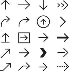 Minimalist Arrow Icons Set Directional Symbols, Curved Arrows, Circular Arrows, Navigation, Motion Indicators, UI and Graphic Design Elements