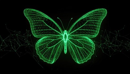 Abstract butterfly with glowing green wireframe