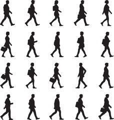 Diverse group of people walking in silhouette silhouettes black