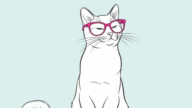 Stylish Cat in Pink Glasses: Minimalist Animated Loop