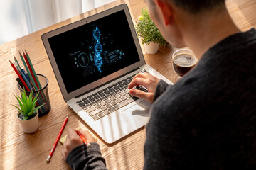 Medical science technology and futuristic healthcare virtual computer software analyze human health...