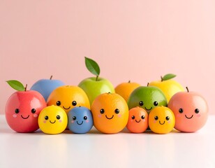 Colorful fruit with kawaii faces