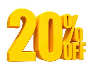 Tilted Floating Yellow 3D &lsquo;20% OFF&rsquo; with Sparkle Highlights and Shadow Cast, Promo Graphic Style