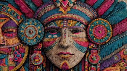 A vibrant indigenous artwork featuring traditional patterns and symbols, showcasing the rich cultural heritage of native peoples.