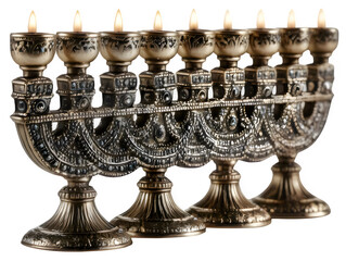 Hanukkah menorah candles on transparent background