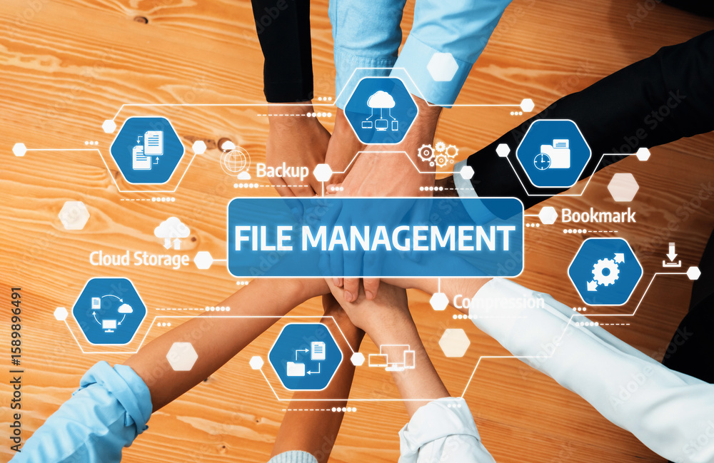 Poster collaborative approach to file management showcasing innovative tools and techniques to enhance prod