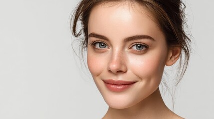 Naklejka premium Portrait of young beautiful woman with perfect smooth skin beauty spa salon concept, Close up, Smile, Isolated background
