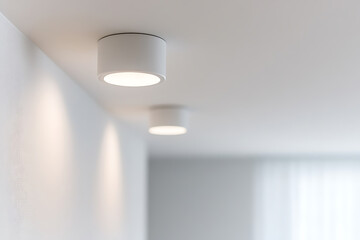 Minimalist ceiling lights illuminate a clean, modern interior. Sleek design complements the bright, white space. Simple, elegant lighting solution.