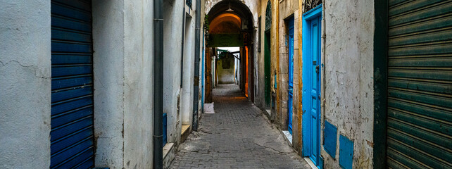 A street scene in the old city (medina) of Tunis, Tunisia