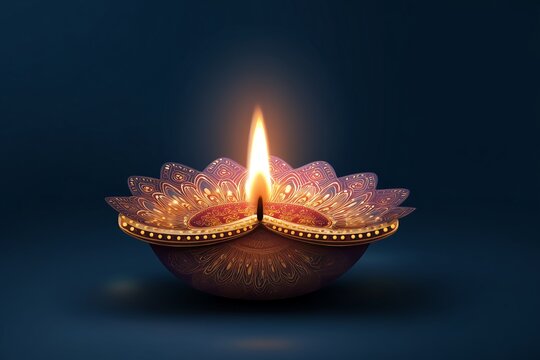 Glowing diya template featuring ornate design and blank space for personalized text ideal for festive celebrations