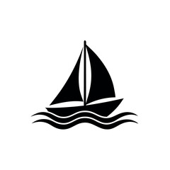 Luxury Sailboat in Waves Icon Vector Illustration