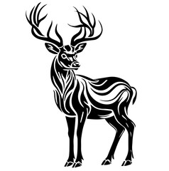 Stylized deer illustration in black and white tribal design