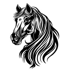Stylized horse illustration in black and white tribal design
