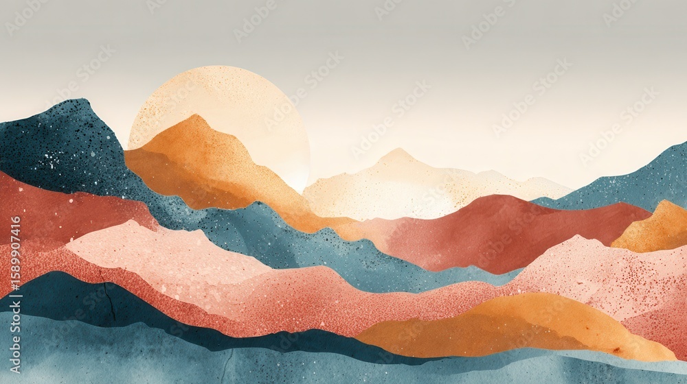 Poster minimal abstract landscape background vector. mountain background with watercolor texture . vector a
