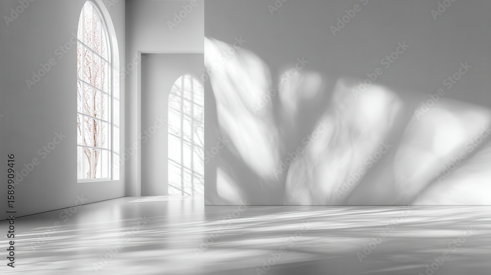 Poster abstract white studio background for product presentation empty gray room with shadows of window dis