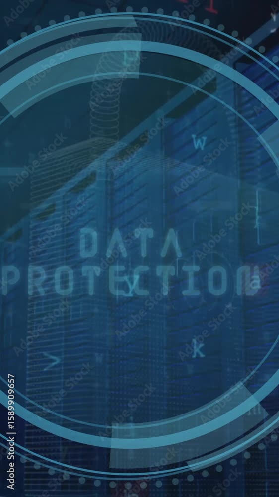 Poster animation of data protection text and data processing over computer servers
