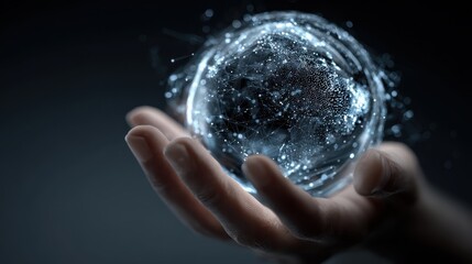 Hand holding futuristic digital sphere with 2025 for technology and innovation concept