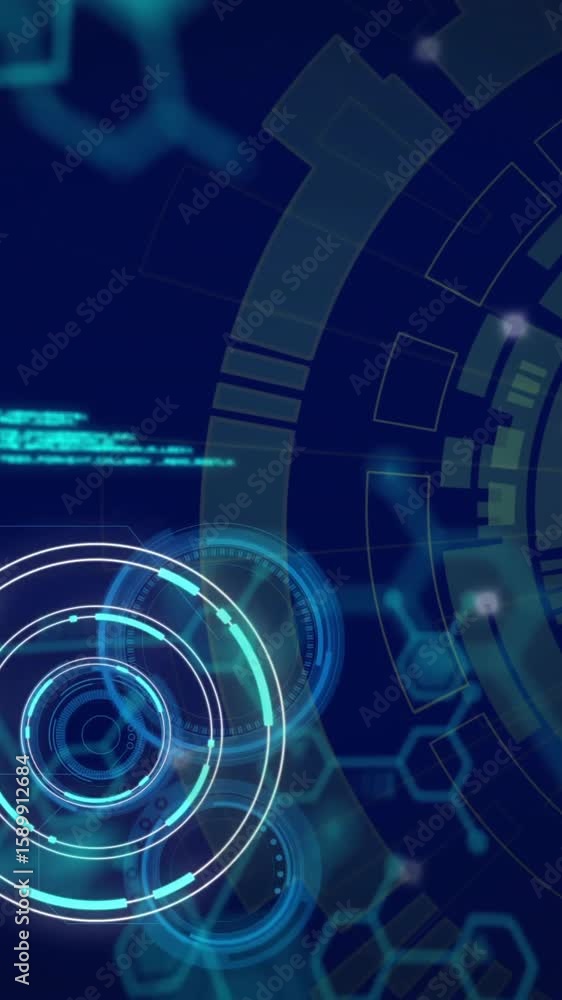 Poster animation of scopes scanning and data processing over dark background