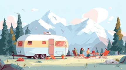 Obraz premium Vacation activities abstract concept vector illustration set. Summer hiking, caravan camping in national park, outdoor picnic, scout program, leisure time spending, park trails abstract metaphor., no
