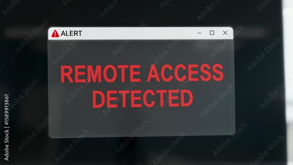 Poster remote access detected alert on computer screen. cybersecurity threat and surveillance concept. data
