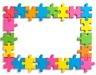 Colorful puzzle pieces forming a frame