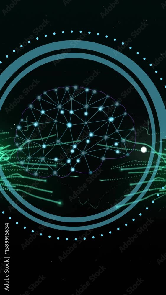 Aufkleber animation of ai digital data processing over scope on black background